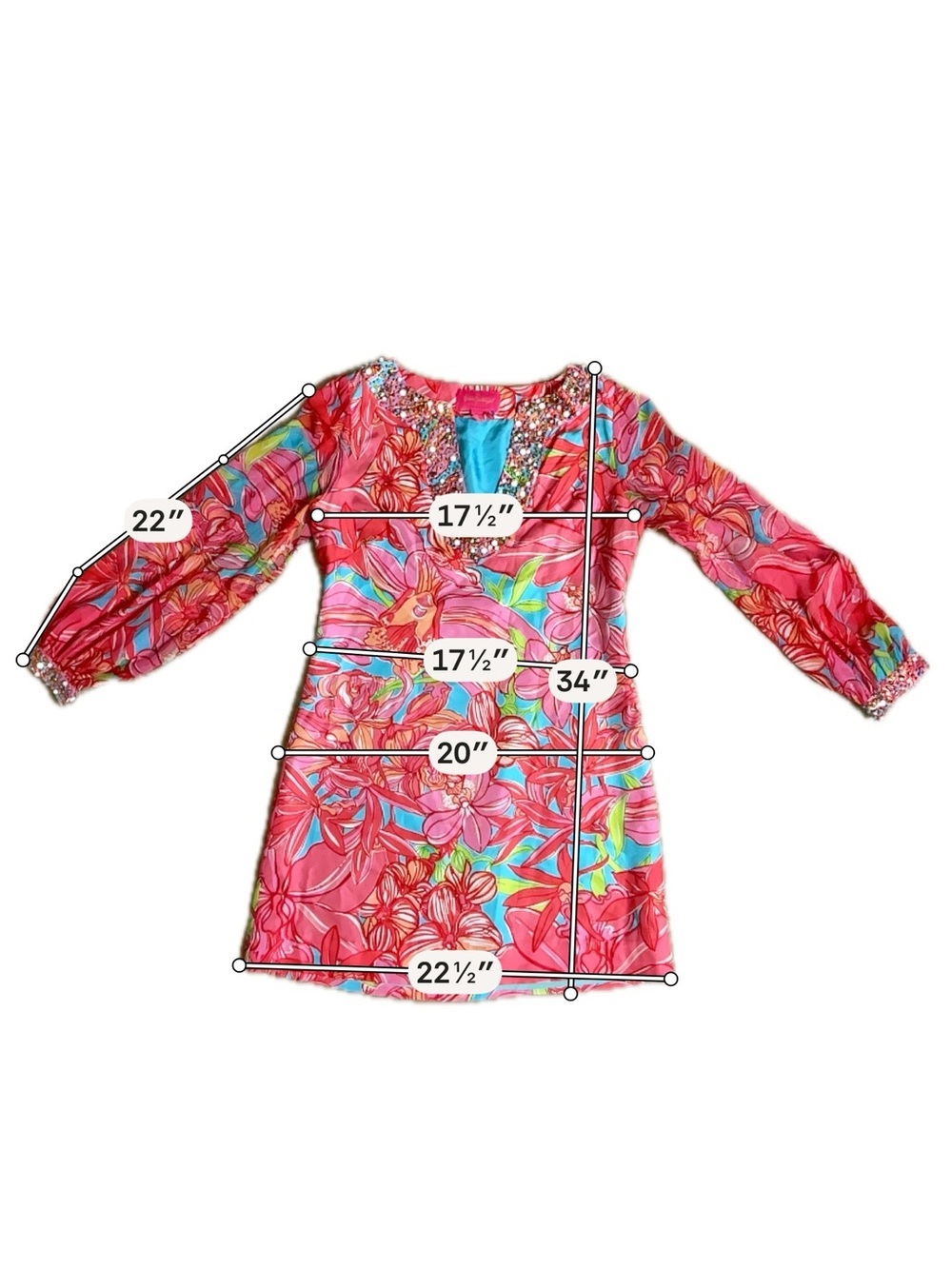 Lilly Pulitzer Pink Floral Beaded Tunic Dress Size 10 Resort Chic - Picture 11 of 11